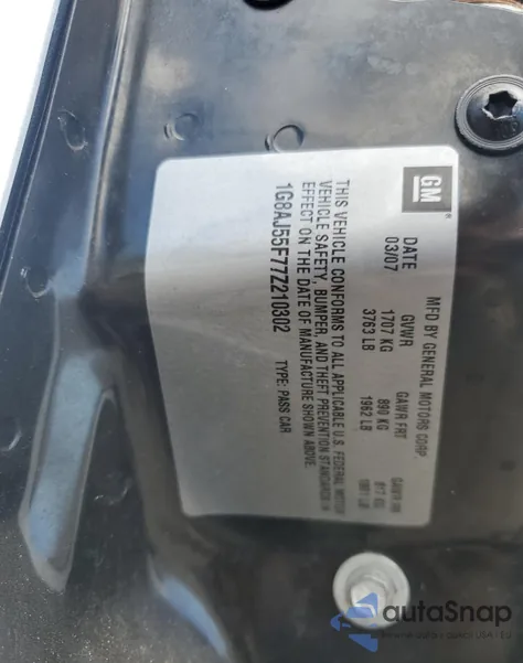 2007 Saturn Ion Level 2 from USA, damaged, VIN 1G8AJ55F77Z210302